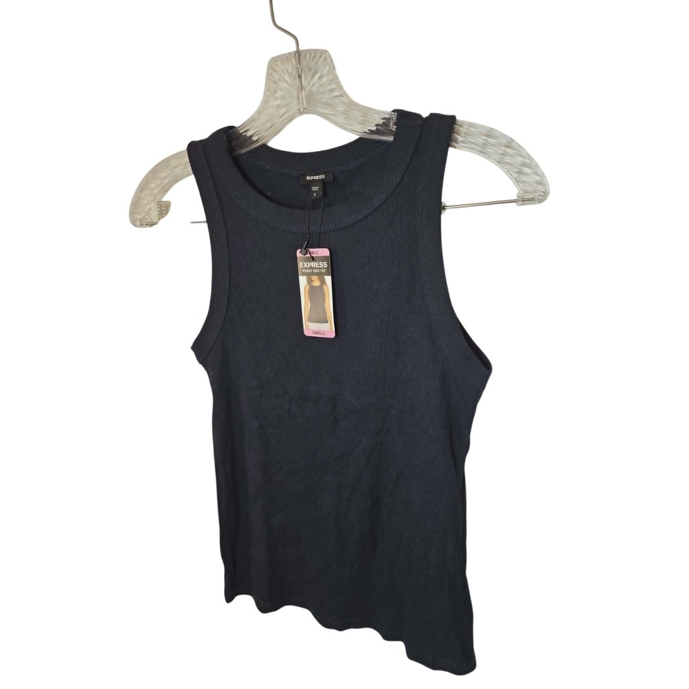 Express Womens Ribbed Tank Top Navy Blue High Neck Sleeveless Small NWT